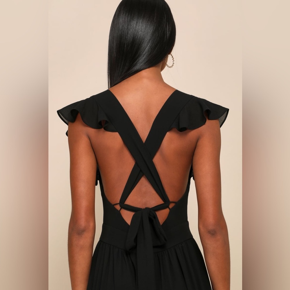 Lulus-Charming Success Black Tiered Lace-Up Backless Maxi Dress (Large) - Picture 4 of 6